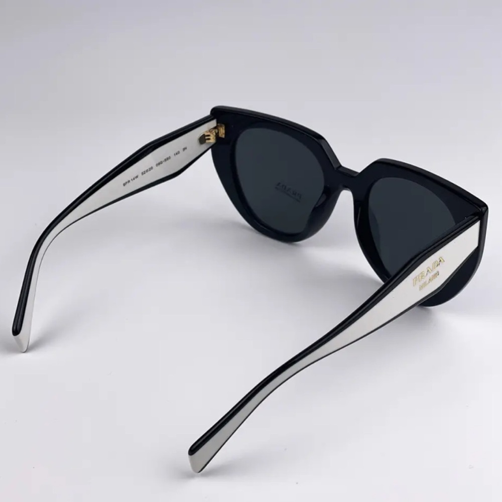 Prada PR14WS 09Q5S0 Sunglasses Black & White Cat Eye Oversized Women